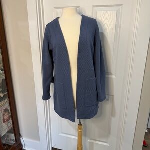 L.L. Bean Women's Blue Quilt Pattern Cardigan Sweater
